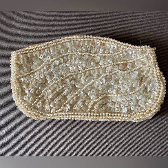 Vintage Miranda Sequin Hand Bag Clutch Purse Made in Japan Ivory Cream 1950s - Picture 8 of 9